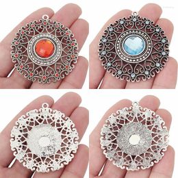 Pendant Necklaces 3 X Large Tibetan Silver Filigree Flower & Rhinestone Crystal Round Charms Pendants For Necklace Jewelry Making