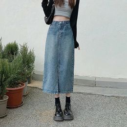 Skirts Open Half Denim Skirt Women Summer Y2k High Waist Long Skirt Female Package Hip Skirt Jean Skirts Long Tyle Harajuku 231030