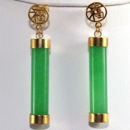 Vintage Women Green Jade Earrings Dangle 18K Gold Plated Studs Party Jewelry New<<< 233B