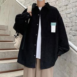 Men's Casual Shirts Corduroy Long Sleeve Shirt Baggy Solid Color Oversized Blouse Korean Fashion Harajuku Single Breasted