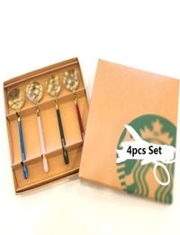 4pcs Set Gift Box Package s Spoon Stainless Steel Coffee Milk Small Round Dessert Mixing Fruit Spoons Factory Supply6636539