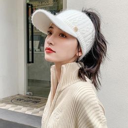 Ball Caps Winter Warm Empty Top Hat Women Wool Knitted Baseball Thickened Hats Korean Style Solid Color Cap