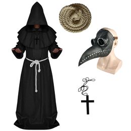 Plague Doctor Cosplay Friar Priest Costume Clothes Sets Halloween Fancy Mediaeval Monk Cowl Robe Set Wizard C34143AD