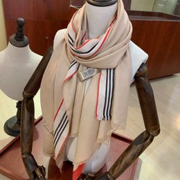 Luxury Brand New Solid Color Striped Shawl High Quality Silk Cashmere Scarf Winter Comfort Warmth Fashion Accessories Classic Design Family Women Gift Scarf