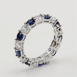 Whole Lots of Stock Sparkling Fashion Jewellery Real 925 Sterling Silver Blue Sapphire CZ Diamond Stack Wedding Band Ring for Wo276r