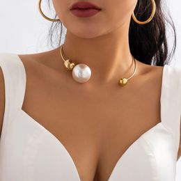 High Polished Women Pearl Pendant Choker Necklace Chain Love 18K Silver Gold Jewellery Set Christmas Gift