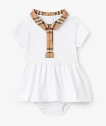 새로운 패션 베이비 디자이너 베이비 드레스 소녀 격자 무늬 셔츠 의류 여름 어린이 짧은 슬리브 코튼 셔츠 치마 클래식 격자 무늬 옷깃 수입 c