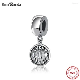 Loose Gemstones Authentic 925 Sterling Silver Bead Charm Lucky Penny Coin Dangle Pendant Charms Fit Bracelets Women Diy Jewellery