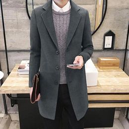 Men's Trench Coats Wool Coat Business Stylish Lapel Mid Length Cardigan Formal For Fall/winter Anti-wrinkle