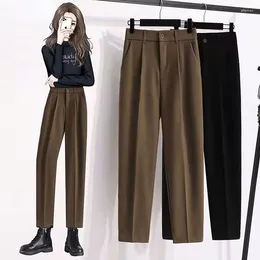 Women's Pants Suit High Waist Office Ladies Formal Work Casual Elegant Straight Ankle Length Autumn Winter Woollen Trousers