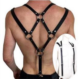 Fetish Men Leather Harness Belts Adjustable BDSM Gay Body Lingerie Bondage Suspenders Belt Rave Exotic Tops Clothes Bras Sets293m