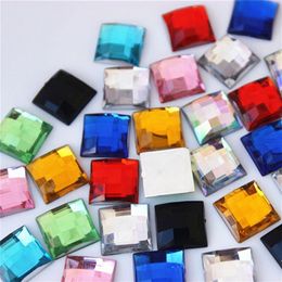 Micui 100pcs 12mm Crystal Mix color Acrylic Rhinestones Flatback Square Gems Strass Stone For Clothes Dress Craft ZZ609213L