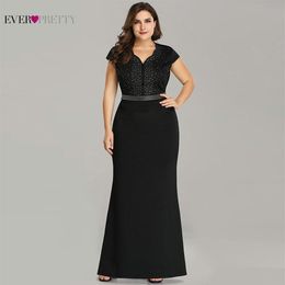 Plus Size Black Evening Gowns Ever Pretty EZ07623 2020 Elegant Mermaid Sparkle V Neck Beaded Long Formal Gowns For Wedding Party C288H