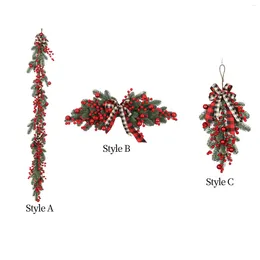 Decorative Flowers Christmas Wreath Wall Hanging Artificial Red Berries Branch Xmas Garland For Festival Garden Year Farmhouse