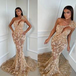 One Shoulder Evening Dresses Fashion Illusion Applique Mermaid Prom Dress Elegant Sweep Train Custom Made Party Gown