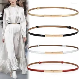 Belts Fashion Thin PU Leather Belt For Women Lady Gold Metal Buckle Adjustable Waistband Dress Coat Decoration Waist Straps