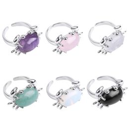 South American Style Natural Gem Crab Shaped Alloy Ring Natural Chakra Crystal Unisex Jewellery for Party Gift Friendship Gift