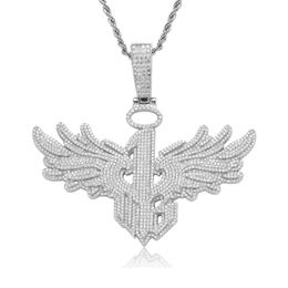 New Fashion Gold Plated Bling CZ Number 1 Angle Cross Pendant Necklace for Men Women Hip Hop Jewelry with 3mm 24inch Rope Chain