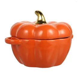 Bowls Pumpkin Bowl Portable Soup Halloween Decor Oatmeal Ceramics Decorative Container Child Go Containers Lids