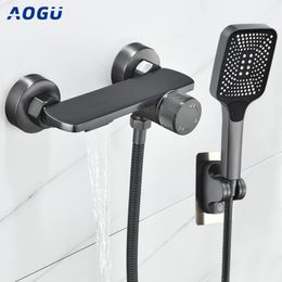 Bathroom Shower Heads Grey Waterfall Bathtub Faucet With Hand Brass Chrome Wall Mounted Mixer Tap Full system Set 231030