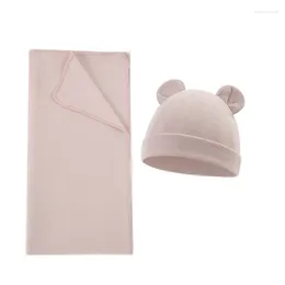 Blankets Baby Wrap Blanket & Beanie Hat Born Swaddling Cotton Sleeping-Bag Infant Gender Neutral Headwear