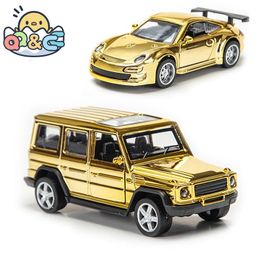 Diecast Model 1 32 Racing Car Alloy Pull Back Golden for Boy Toy Birthday Gift Christmas Vehicles Kids 231031