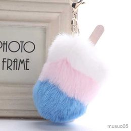 Mobile Phone Chain Creative Ice Hairball Keychain Ice Bar Hairball Pendant Candy Color Pendant Three-color Stitching Hairball Keychain R231031