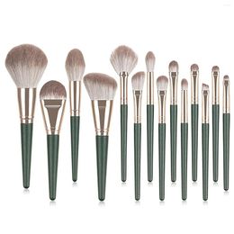 Makeup Brushes 14PCS Professional Set Eyeshadows Portable Synthetic Powder Blush Lip Brush Green