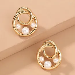 Dangle Earrings 1Pair Personality Geometric Circular Small Pearl Earring Golden Eardrop Female Contracted Joker Adorn Article