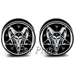 1 pair Baphomet ear plug gauges black acrylic screw fit ear plug flesh tunnel body piercing jewelry PSP0545274p