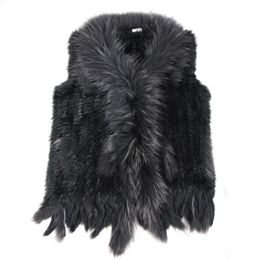 Women's Fur Faux Fur high quality Retailwholesale Raccoon Dog Fur Collar Trim Women Knitted Natural Rabbit Fur Vest Giletwaistcoat 231030
