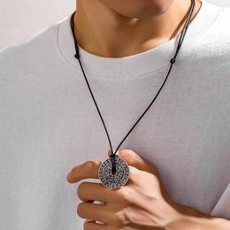 Pendant Necklaces Antique Silver Colour Bronze Compass Rune Coin Goth Braid Wax Cord Chain Necklace For Women Choker Jewellery