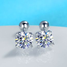 Passed Test Earrings 925 Sterling Silver Full Bling Sparkling Round Moissanite Earrings Studs Nice Gift for Men Women for Party Wedding