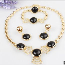 Round Design Wedding Gifts 18K Gold Plated Austrian Crystal Necklace Bracelet Ring Earrings Jewellery Set For Women213a