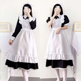S-3XL Lovely Maid Outfit for Women Japanese Anime Cross Dressing Housekeeper Long Dress +apron + Headwear Cosplay Costume