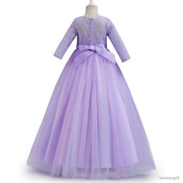 Girl's Dresses Elegant Girl Purple Dress Flower Bridesmaid Dress for Wedding Young Kids Evening Party Long Robe 6-14T Children New Year Clothes R231031