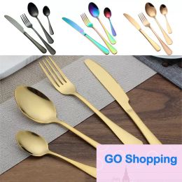 All-match Stainless steel Gold Flatware Sets Spoon Fork Knife Tea Spoon Dinnerware Set Kitchen Bar Utensil Kitchen supplies