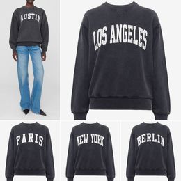 Classic Washed Style Hoodies Women's Crew Neck Sweatshirts Fashion City Name Print LOS ANGELES NEW YORK PARIS BERLIN AUSTIN Size XS-L