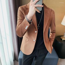 Men's Suits Man Slim Fit Plaid Office Blazer Male Fashion Suit Jackets Wedding Dress Coats Casual Business Mans Social Jacket