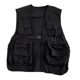 Men's Vests Men Vest Jacket Streetwear Hip Hop Style Unisex With Multi Pockets Buckle Closure For Women Warm Coat