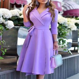 Work Dresses Autumn Dress Belt Elegant Tight Waist Great Stitching Large Hem Spring For Going Out