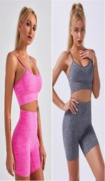 Sexy Deep V Bra Yoga Outfit Vest High Waist Pant Sports Set Low Thoracic Cavity Shorts Exercise and Fitness Suit For Women M810B291820143