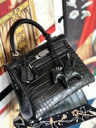 Designer Handbag Shoulder Bag Matte Crocodile Bag 25 28CM Fully Handmade Using America Alligator Leather French Beeswax Wire Gold Plated Hardware