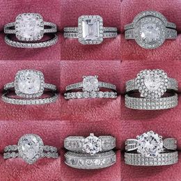Anelli a fascia 2023 New Luxury 925 Sterling Silver Luxury Big Wedding Rings Set per le donne da sposa Fidanzamento Finger Party Gift Designer Jewelry J230517