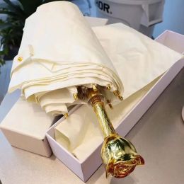 2023 Fashion Designer Umbrellas Luxury Gold Rose Handle White Umbrella with Box