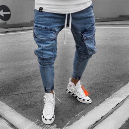 Men's Jeans Mens Oversized with Side Pockets Denim Trousers Fashion Men Slim Fit Elastic Waist Cargo Man Pants Moto For 231031