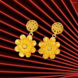 Dangle Earrings Charm Flower Design For Women Girls Real 18k Gold Colour Beautiful Lady Birthday Gift