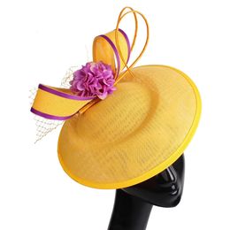Hair Clips Barrettes Women Ladies Yellow Flower Fascinator Hat Wedding Bride Veils Headpiece Fashion Headwear On Hair Clip Or Headband Hair Accessory 231030