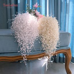 Wedding Flowers YouLaPan F24 Full Pearls Ivory&White Bouquet Handmade Waterfull Bride Luxury Flower Bridal Accessories