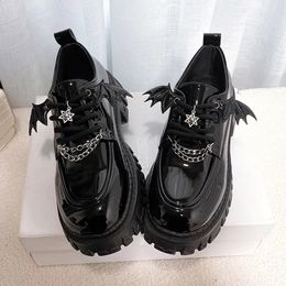 Dress Shoes Metal Chain Platform Shoes Women Lolita Gothic Wing Design Shoes for Women College Style Leather Pumps Women Uniform Shoes 231030